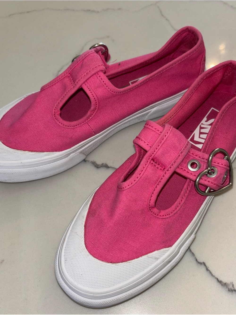 Vans Hot Pink Canvas Mary Jane Slip-On with Heart Buckle Barbie Princess Girlie
